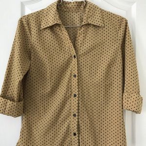 Vintage mustard blouse with black polka dots.